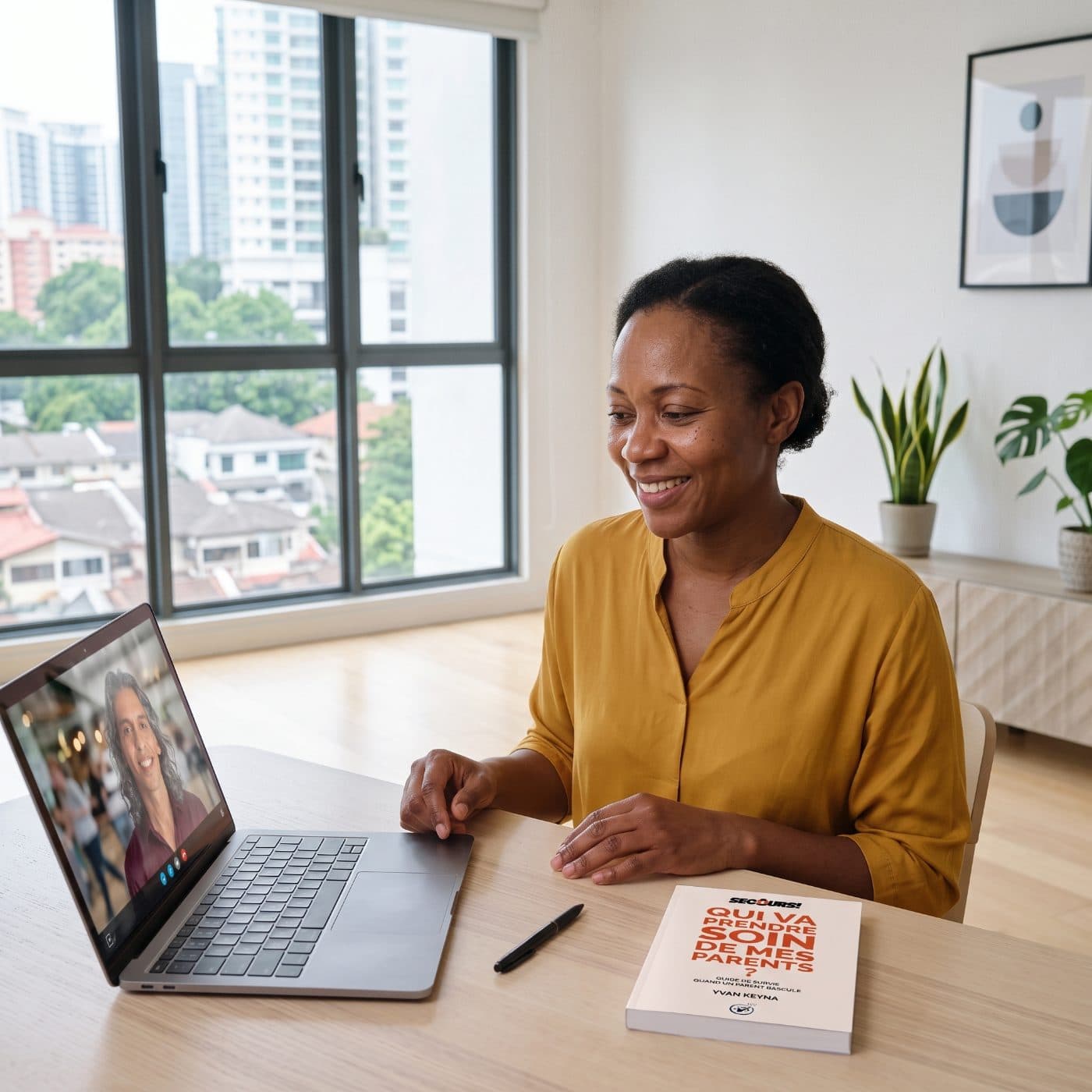 Une professionnelle en visio depuis son bureau